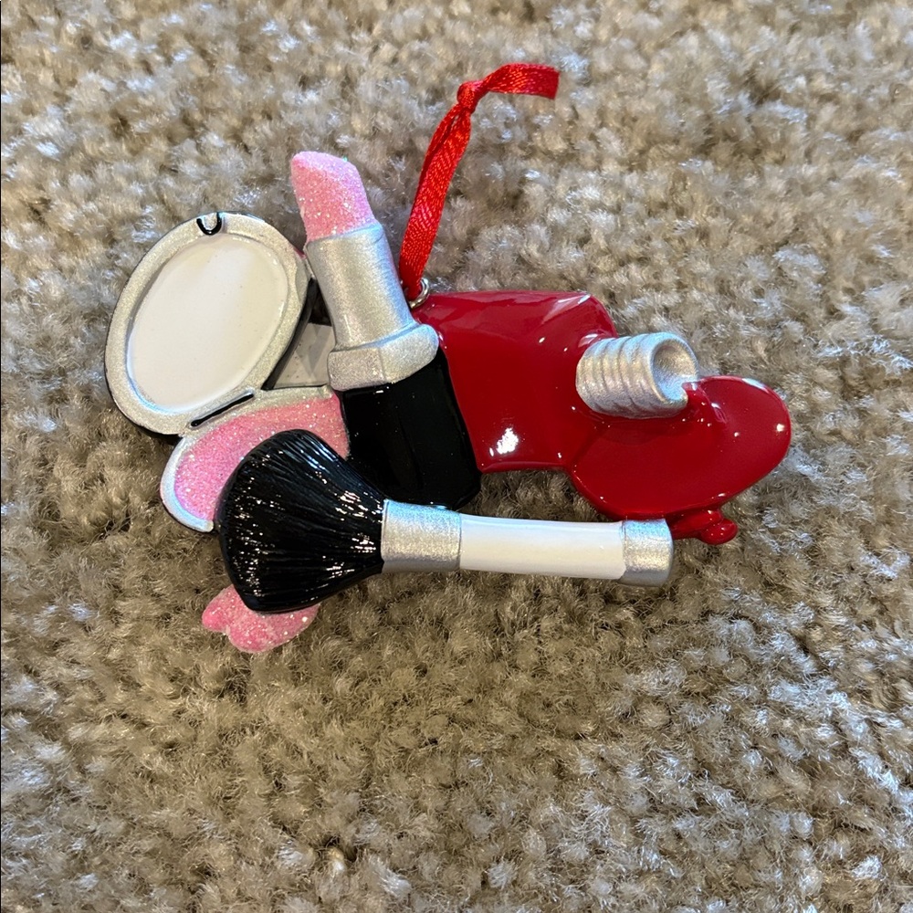 Makeup Themed Ornament with Lipstick and Brush